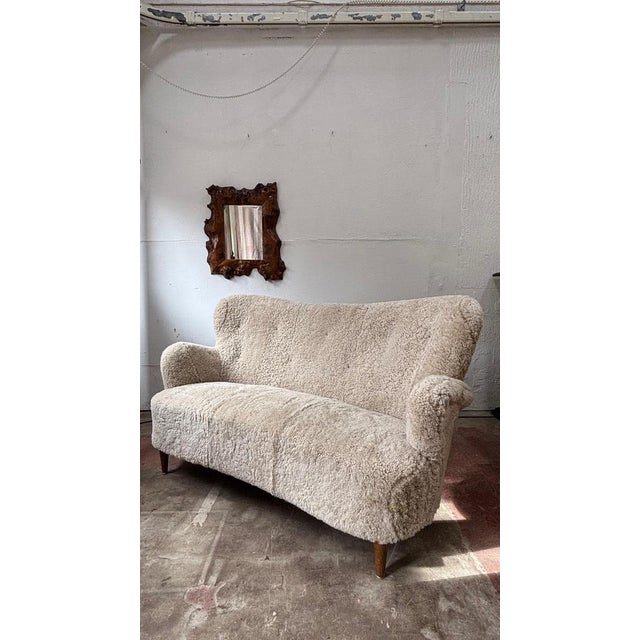 Danish Sofa in Shearling Sheepskin by Alfred Christensen, 1950 For Sale - Image 6 of 7