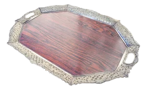 Dutch Silver-Plated Mahogany Serving Tray by Hooijkaas Schoonhoven, 1950s
