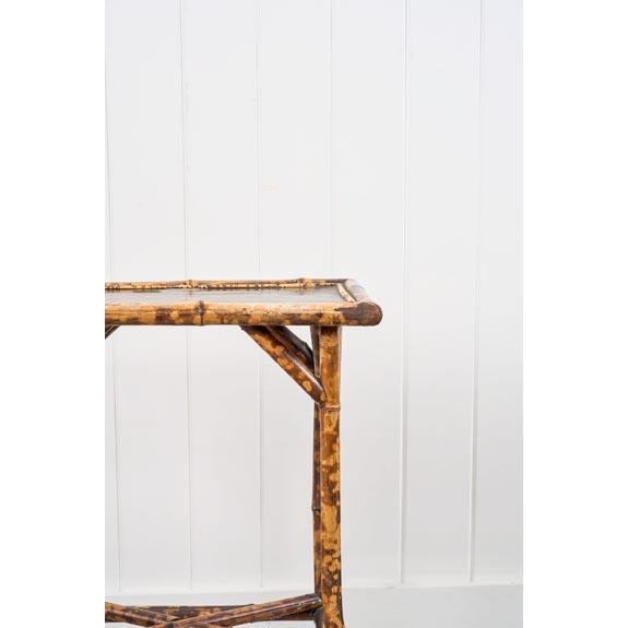 English 19th Century Rectangular Bamboo Side Table With Lacquered Top and Stretcher Base For Sale - Image 3 of 5