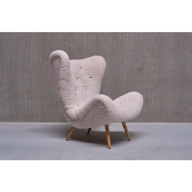 Exceptional Organic Swedish Modern Easy Chair in Sheepskin and Beech, 1940s For Sale - Image 15 of 15