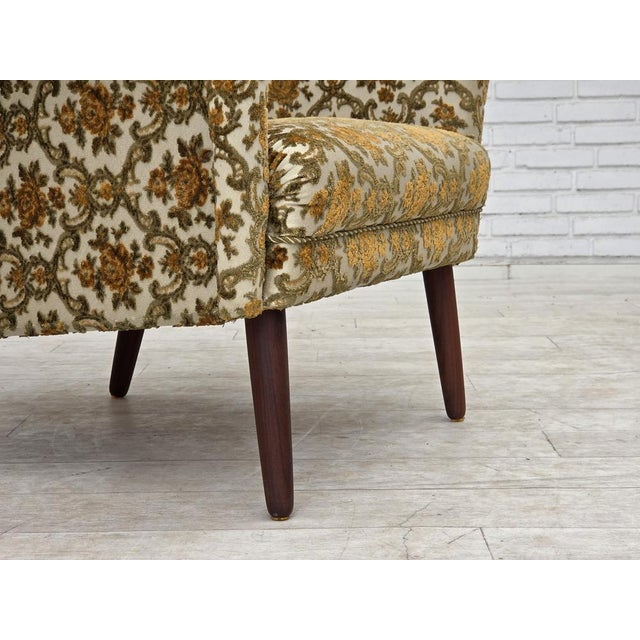 Danish Highback Armchair in Brown/Beige Furniture Fabric and Teak Wood, 1970s For Sale - Image 15 of 17