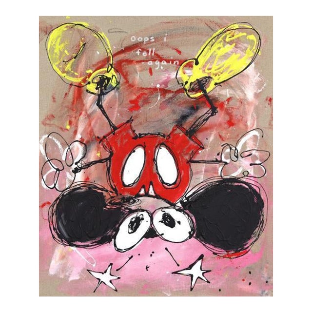 The Last Time I Quit - Original Red Pink Urban Pop Art Acrylic and Oil Stick Painting on Canvas For Sale