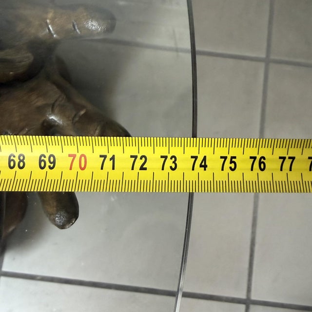 Round Atlas Man Coffee Table in Carved Wood and Glass For Sale - Image 18 of 18