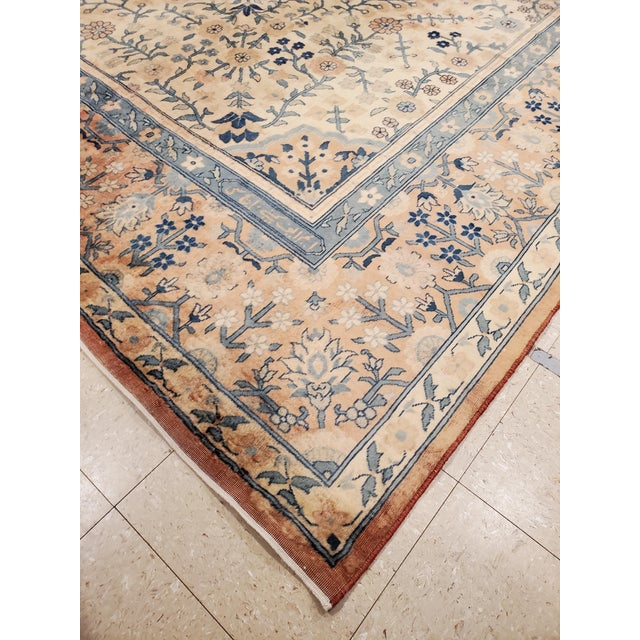 Antique Indian Amritsar Handmade Oriental Rug, Blue, Taupe Creams Allover Design For Sale - Image 12 of 18