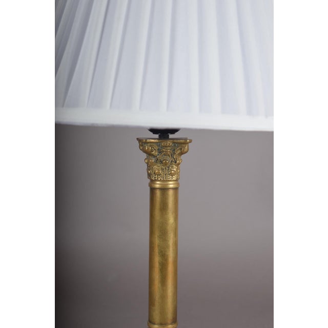 Gold NeoclassicalBrass Classical Column Table Lamp with Ornate Capital and Square Pedestal, Europe, 1950s For Sale - Image 8 of 17