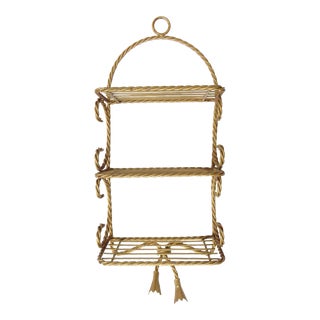 Gold Metal Braid Wall Shelf For Sale