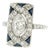 Art Deco Platinum Marquise Diamond and Calibre Synthetic Sapphire Ring For Sale