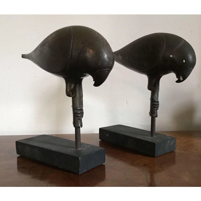 Antique Bronze Parrots with Incised Decoration - a Pair For Sale - Image 4 of 10