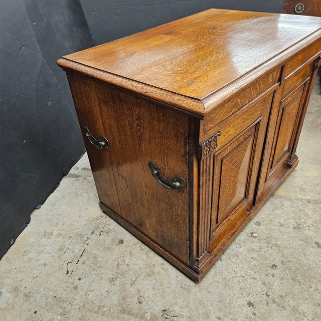 Late 19th Century Victorian Oak Raised Paneled Door Cabinet W/3 Drawers For Sale - Image 9 of 16