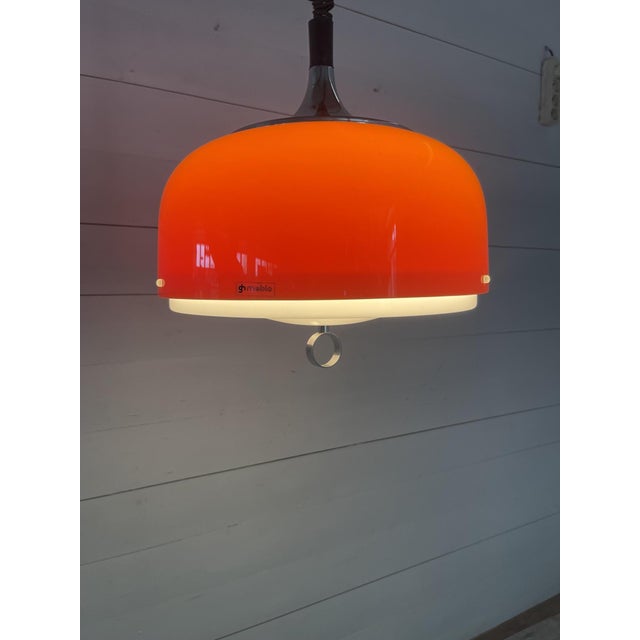 Vintage Space Age Italian UFO Orange Pendant Lamp in Chrome by Guzzini for Meblo, 1970s For Sale - Image 10 of 10