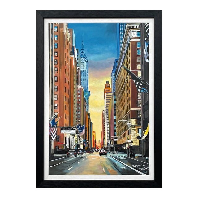 Chrysler Building 42nd Street New York City at Sunset With Golden Yellow Sky by Contemporary British Artist For Sale