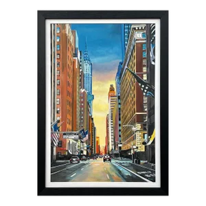 Chrysler Building 42nd Street New York City at Sunset With Golden Yellow Sky by Contemporary British Artist