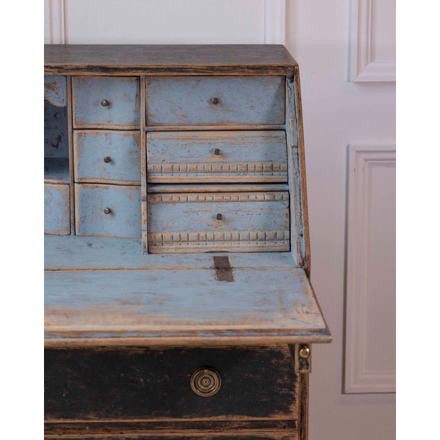 Black 19th Century Period Gustavian Slant-Front Desk with Black Exterior and Blue Interior For Sale - Image 8 of 13