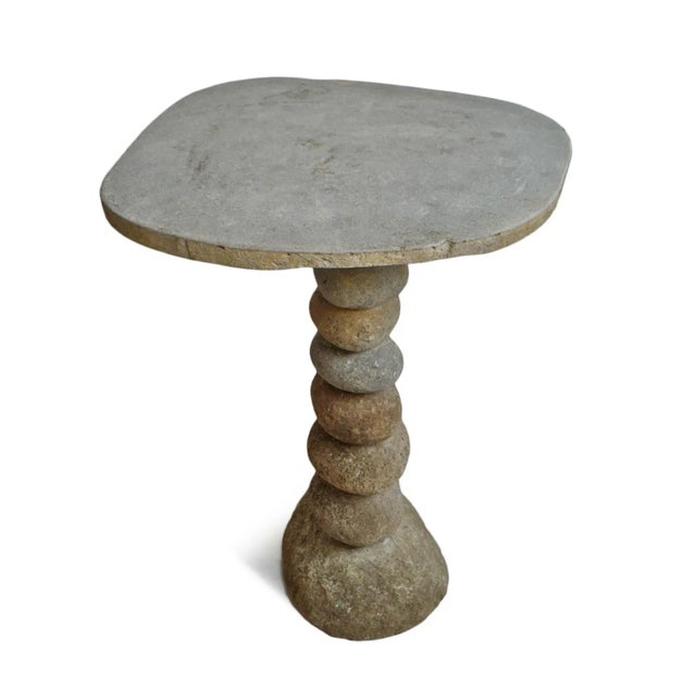 Contemporary Vintage Organic Modern Stacked River Rock Bistro Table For Sale - Image 3 of 6