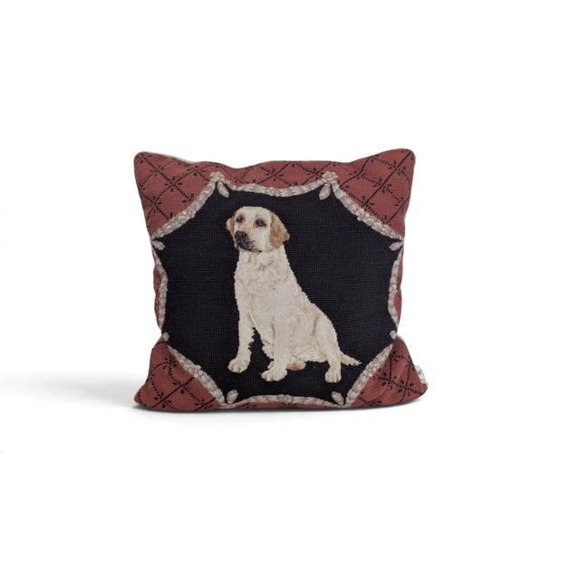 Vintage Loie Chocolate Lab and Yellow Lab Needlepoint Pillow Pair For Sale - Image 4 of 8
