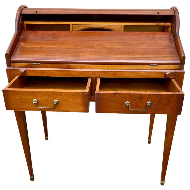 Wood Louis XVI Roll-Top Desk in Cherry Wood, 1950s For Sale - Image 7 of 9