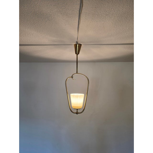 Mid-Century Scandinavian Brass Pendant Lamp with Glass Shade, 1950s For Sale - Image 18 of 18