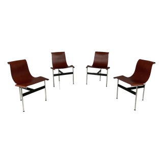 Italian Modern Leather T Chairs by Katavolos, Littell and Kelley for Icf, 1960s, Set of 4 For Sale