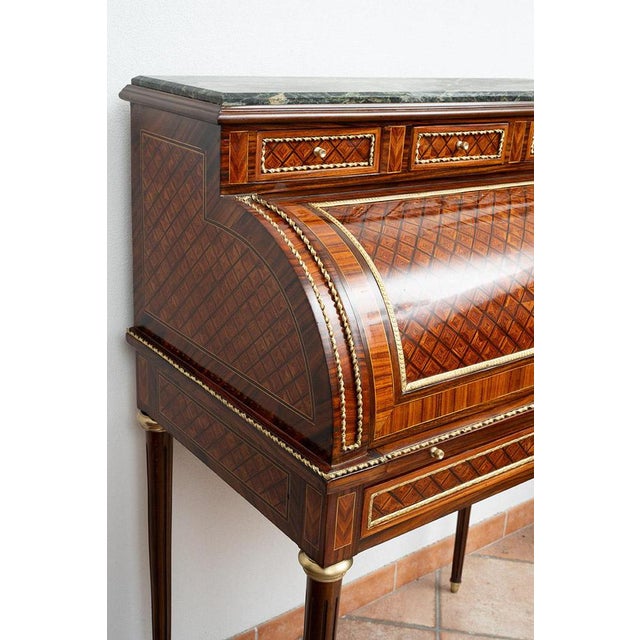 Antique Napoleon III Desk in Exotic Woods with Gilt Bronze Elements, France, Early 20th Century For Sale - Image 3 of 8
