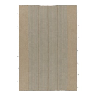 Rug & Kilim’s Contemporary Kilim With Tonal Brown and Ice Blue Stripes For Sale