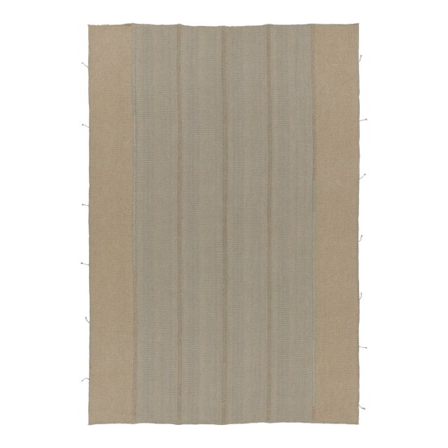 Rug & Kilim’s Contemporary Kilim With Tonal Brown and Ice Blue Stripes For Sale
