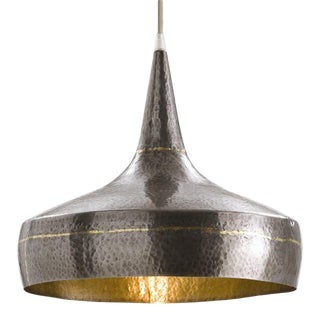 Arteriors Mason Wide Hammered Iron Brass Pendant Light For Sale