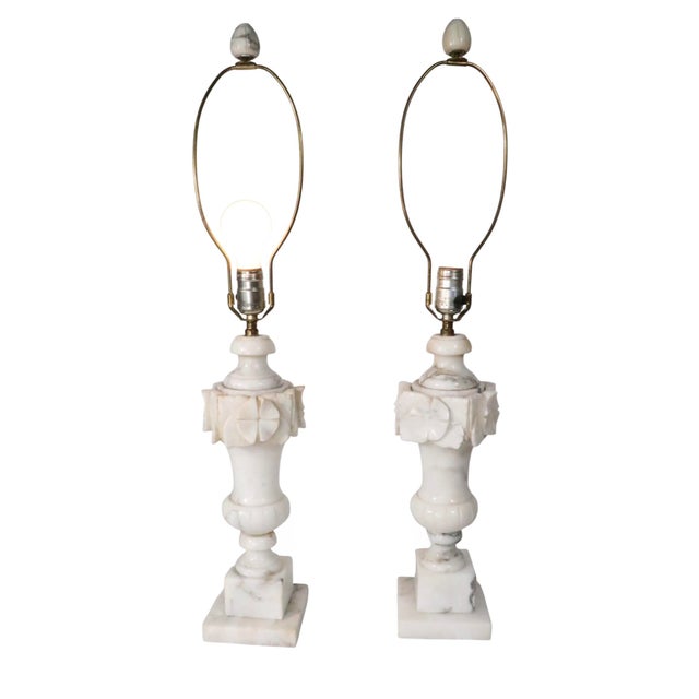 Mid 20th Century Italian Carved Marble Table Lamps - a Pair For Sale - Image 11 of 14