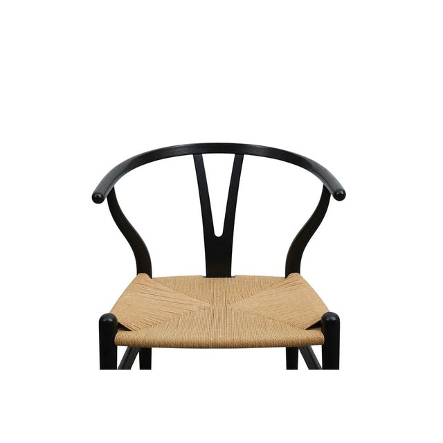 Textile 6 Carl Hansen Black "Wishbone" Chairs With Rush Seats, Design by Hans Wegner, For Sale - Image 7 of 9