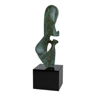 1960s Leonardo Nierman Signed Abstract Bronze Sculpture With Verdigris Patina on Custom Lucite Base For Sale
