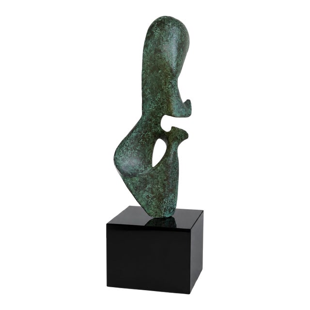 1960s Leonardo Nierman Signed Abstract Bronze Sculpture With Verdigris Patina on Custom Lucite Base For Sale