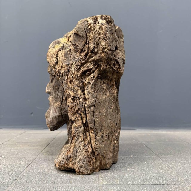 Head Carved from Wooden Trunk, 1950s For Sale - Image 6 of 16
