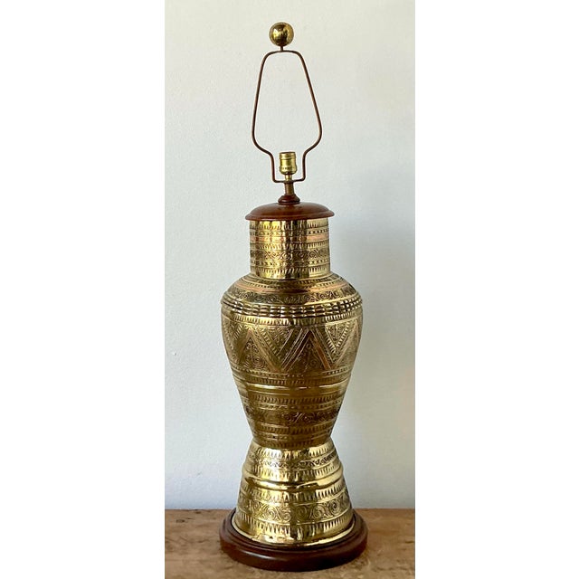 Vintage Boho Tooled Brass Lamp For Sale - Image 10 of 12