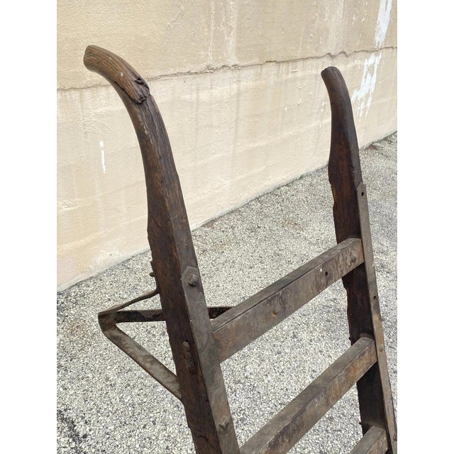 Antique Industrial Vintage Oak Wood and Steel Metal Factory Hand Truck For Sale In Philadelphia - Image 6 of 12