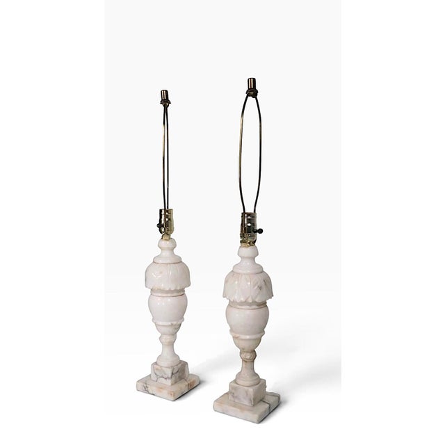 Art Deco Vintage Alabaster Table Lamps - a Pair For Sale - Image 3 of 13