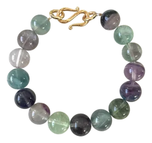 Multi Color Fluorite Beaded Bracelet With Gold Tone Hook Clasp - Designed by Matthew Izzo