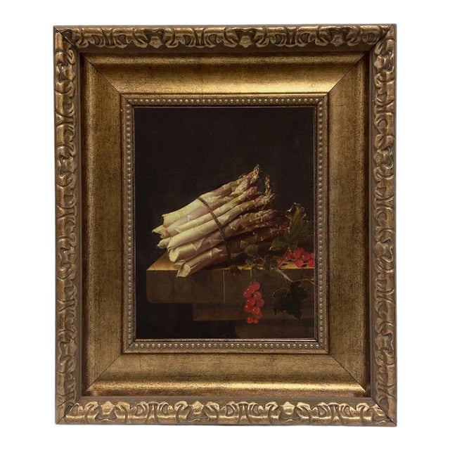 "Still Life with Asparagus and Red Currents" After Adriaen Coorte, Contemporary Reproduction Print on Canvas, Framed, 8 x 10 For Sale