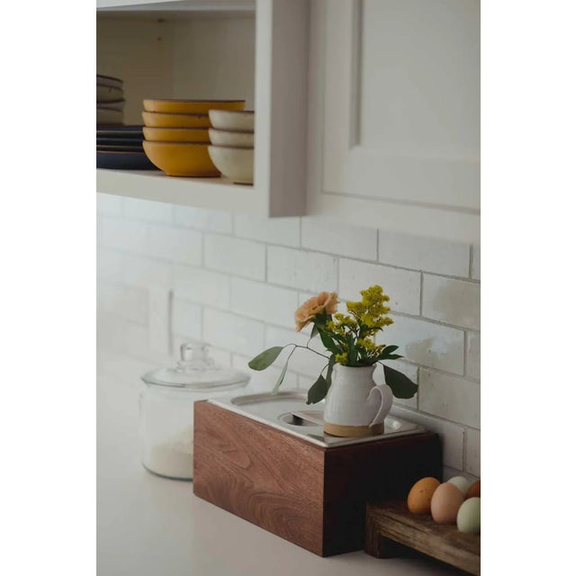 Chestnut Countertop Compost Bin - Noaway© in Walnut Wood and Stainless Steel Success For Sale - Image 8 of 8