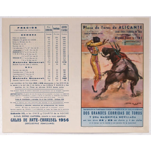 Art Deco 1950's Spanish Bullfighting Poster, Plaza De Toro, Valencia (Set of 2) For Sale - Image 3 of 7