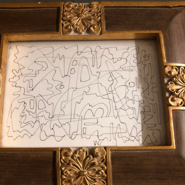 Abstract Tabletop Collection-3 Vintage Wayne Cunningham Small Abstract Ink Drawings Framed in Frames- Set of 3 For Sale - Image 3 of 6