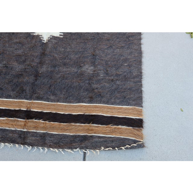 1950s Vintage Turkish Siirt Mohair Blanket, Undyed Angora Goat Hair, Medallion & Stripes For Sale - Image 5 of 13