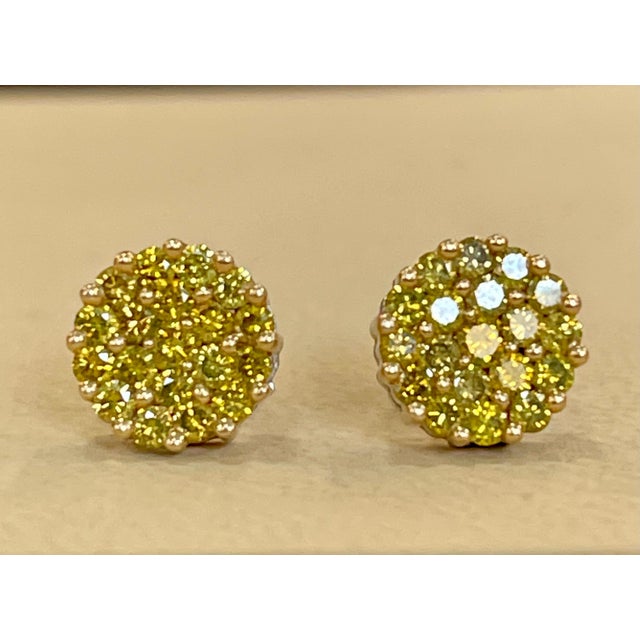 Traditional 2 Carat Yellow Diamond Floral Cluster Flower Stud Earrings 14 Karat White Gold For Sale - Image 3 of 18