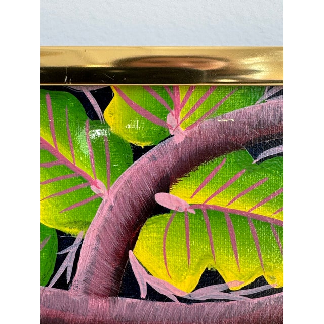 1980s Signed 1986 Henri Filsaimond Haitian Jungle Painting – Lion, Zebra & Giraffe Naïve Folk Art, Framed For Sale - Image 5 of 7