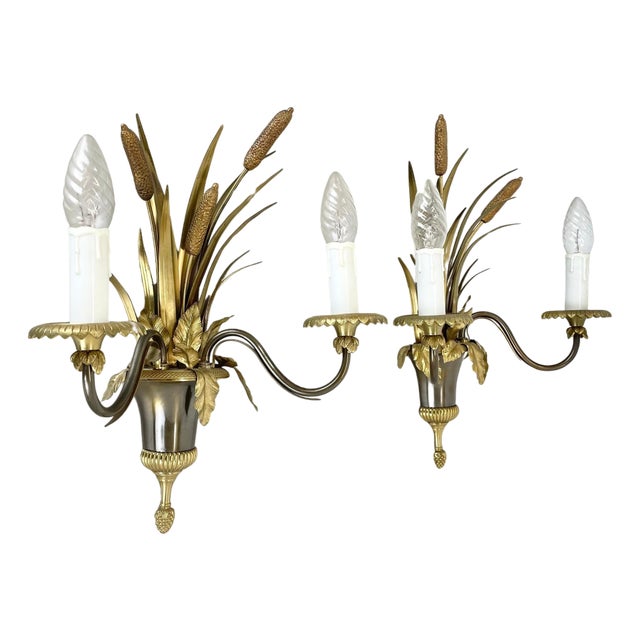 Florentine Brass Wall Lights from Maison Charles, France, 1970s, Set of 2 For Sale