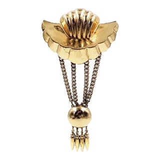 Vintage 1947 Signed Monet Book Piece Goldtone Convertible Brooch For Sale