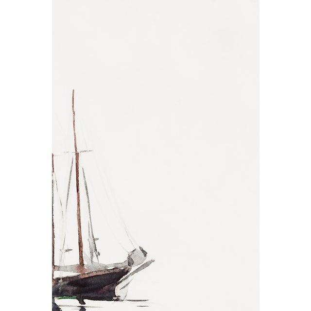 Schooner Sailboat With Dory, Vintage Art Print Reproduction, 24″ × 36″ For Sale - Image 4 of 7