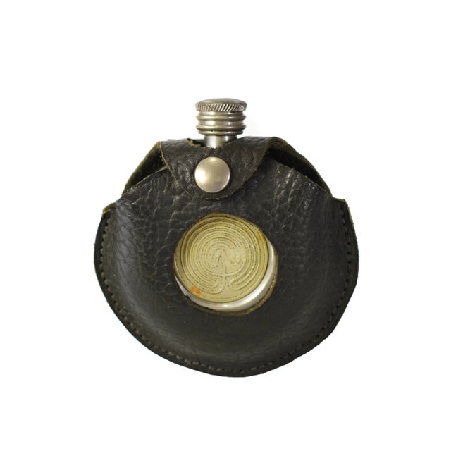 Vintage Single Tree Uk Ancient Maze Design Pewter Flask With Leather Case For Sale - Image 10 of 10