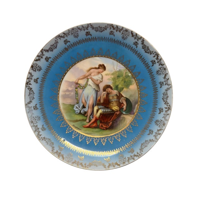 Antique Victoria Carlsbad Austria Blue & Gilt Portrait Cabinet Plate Signed Kaufmann featuring a classic neoclassical...