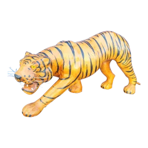Vintage Large Leather Wrapped Whimsical Tiger Decorative Statue Room Decor