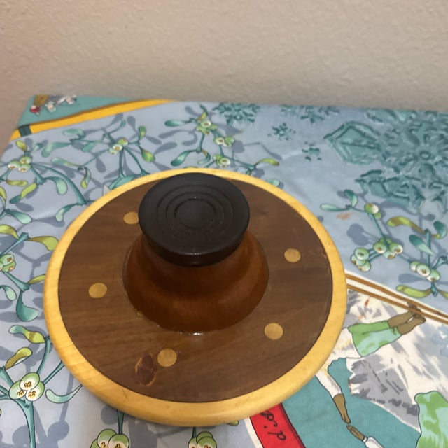 Vintage MCM Wooden Pedestal Trinket Dish Wood Catchall Bowl For Sale - Image 4 of 5