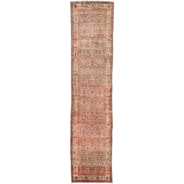 1960s Vintage Persian Hamadan Distressed Rust Handmade All-Over Wool Runner For Sale - Image 9 of 9